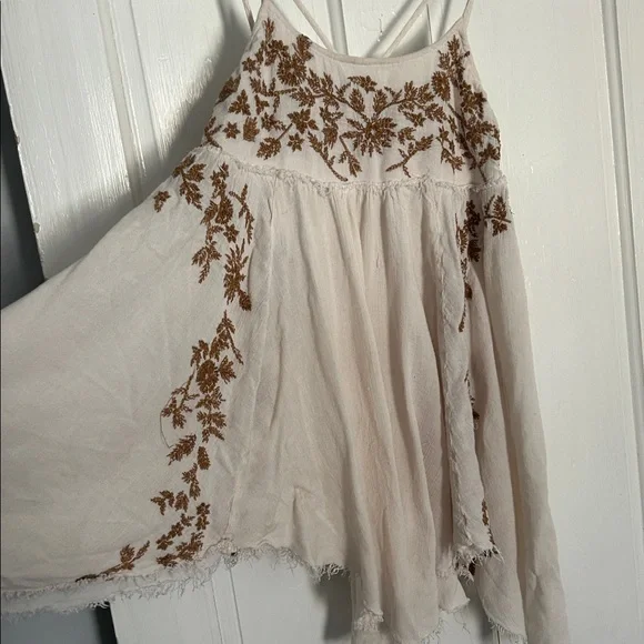 FP Embroidered Cream and Brown Sleeveless Top slip mini dress - Picture 8 of 17